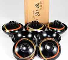 【輪島塗】　吸物椀　汁椀　5客　漆器　箔蒔絵 輪島塗 熨斗蒔絵 吸物椀 5客 未使用 | 古美術ささき